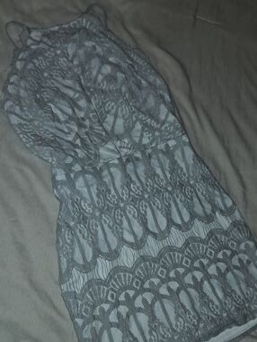 **Beautiful**Lace Overlay Mini Dress - Light Gray/white Tubi